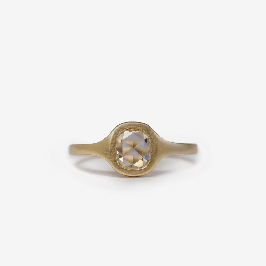Rose cut cushion diamond solitaire ring in 14k gold