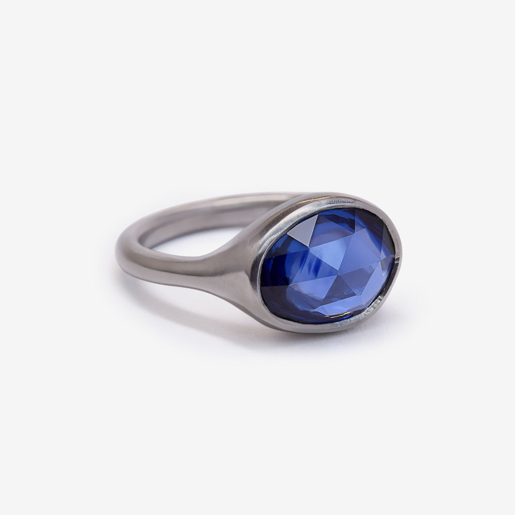 organic free form rose cut ceylon blue sapphire bezel ring