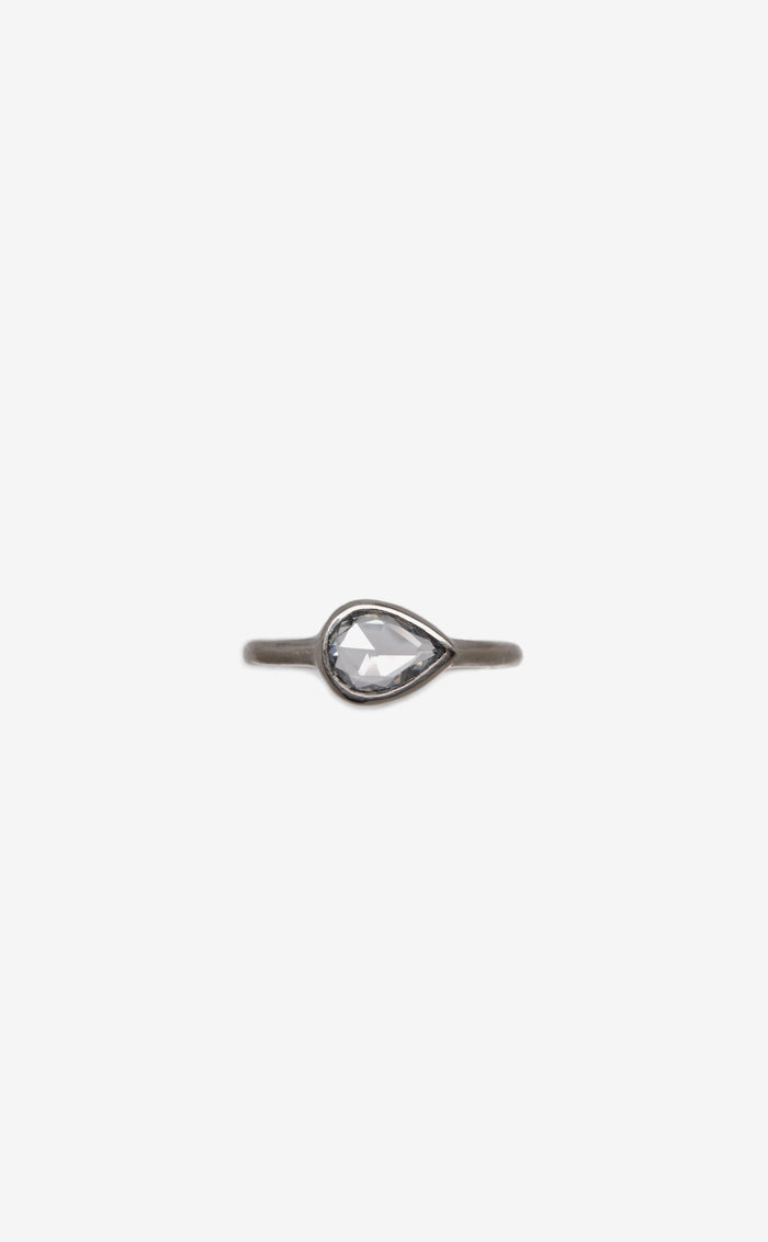 0.70 ct rose cut pear shaped diamond bezel ring