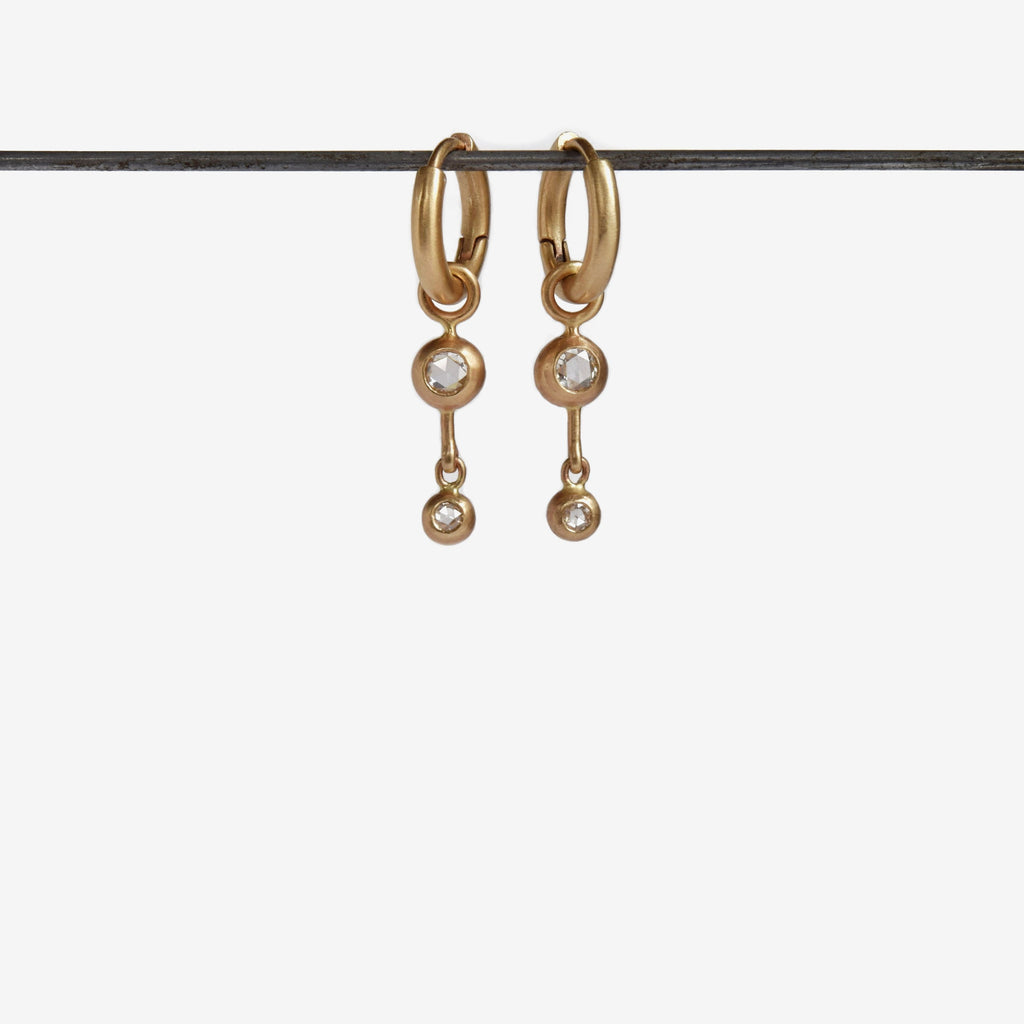 double rose cut diamond gold hoop earrings