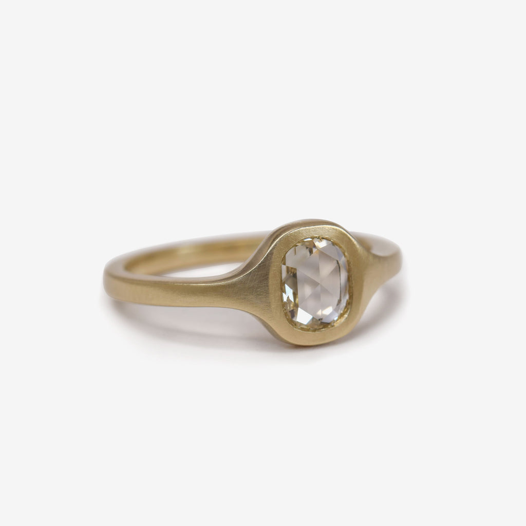 rose cut cushion shaped diamond ring in bezel setting