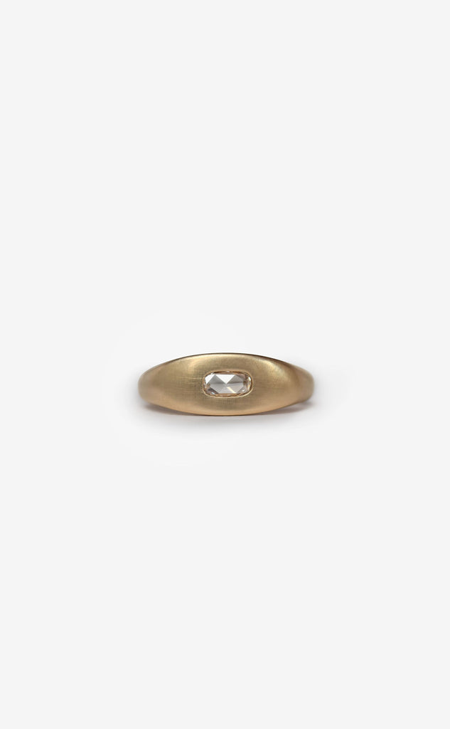 cushion diamond signet style slab ring in gold