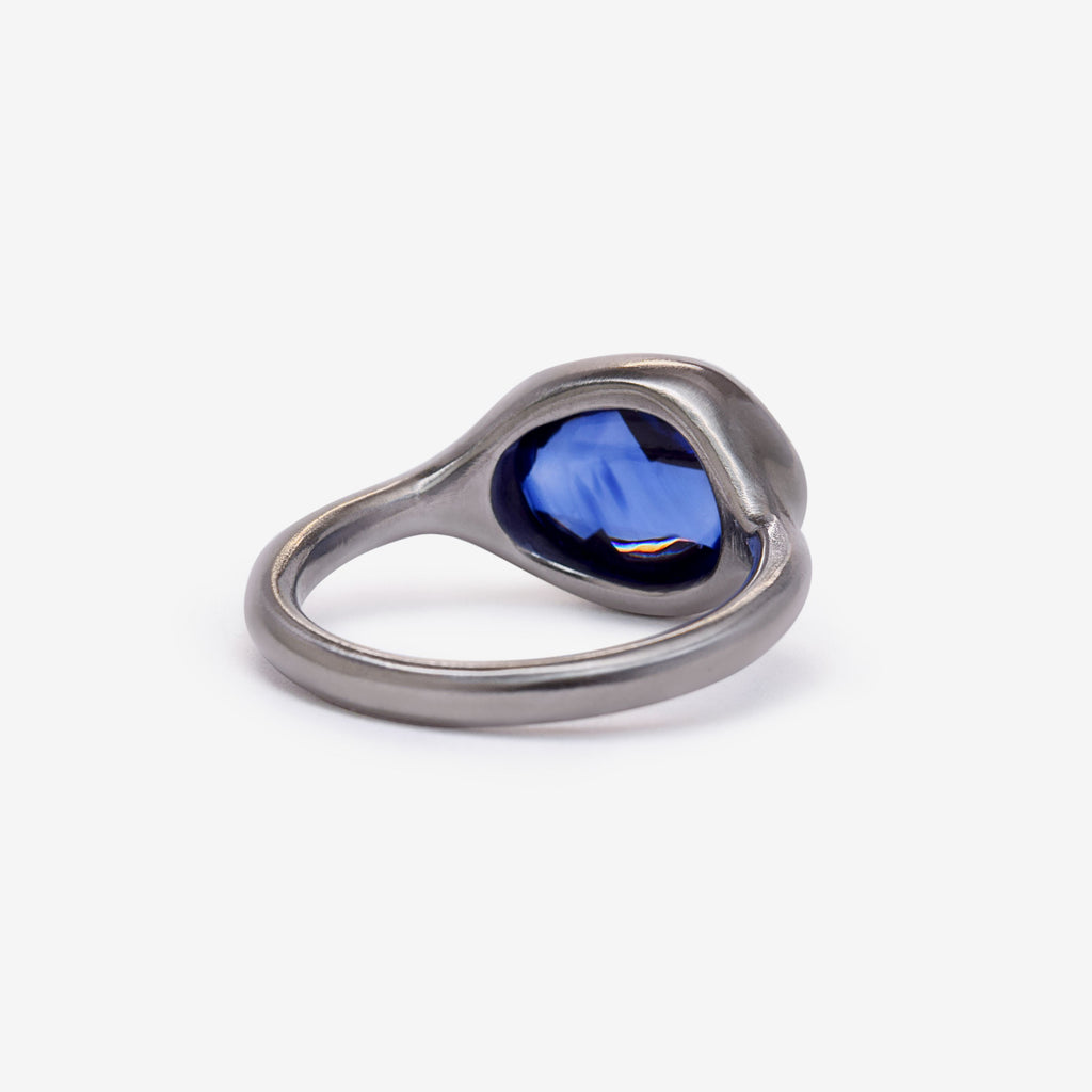 organic free form rose cut ceylon blue sapphire bezel ring - back