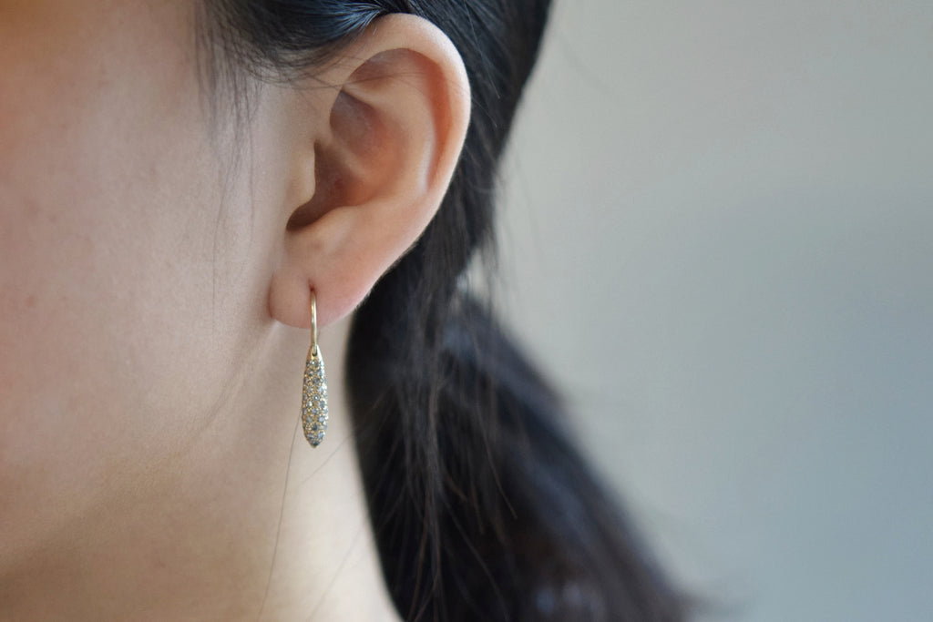 Pineapple drop earrings | black and silver diamonds
