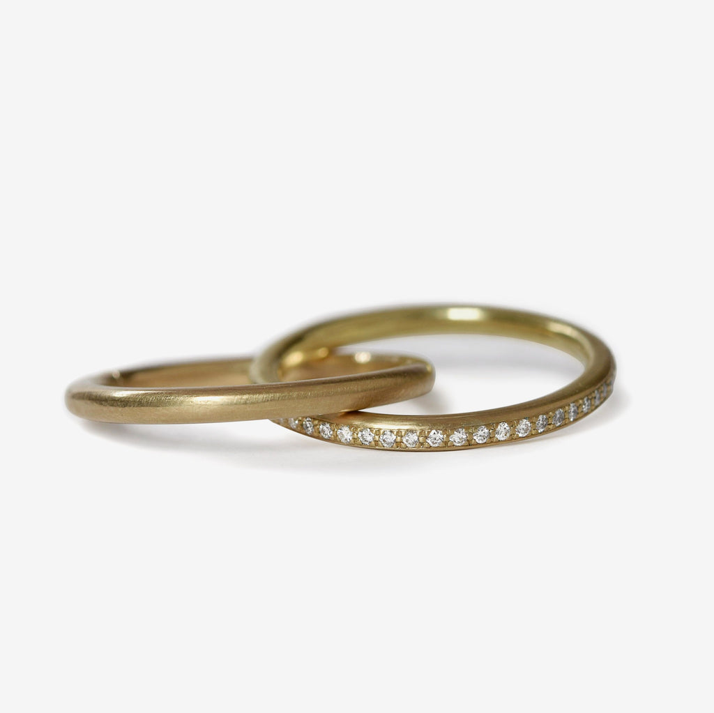 double bands with pave diamonds in 14k yellow gold