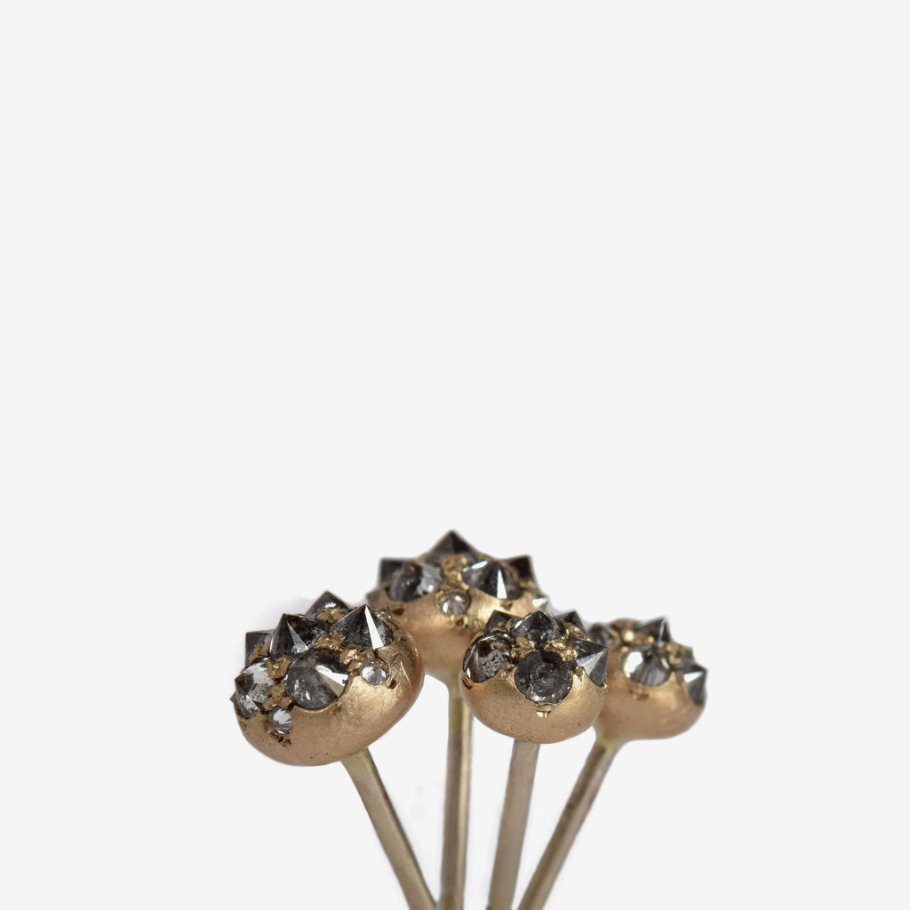 inverted black and silver natural diamond and 14k recycled gold urchin earrings