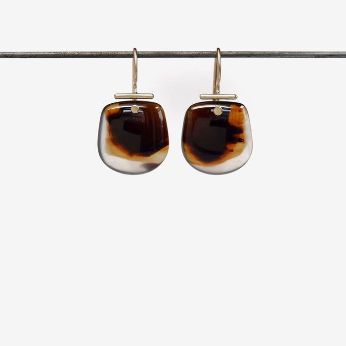 hand carved montana agate cabochon earrings in 14k gold