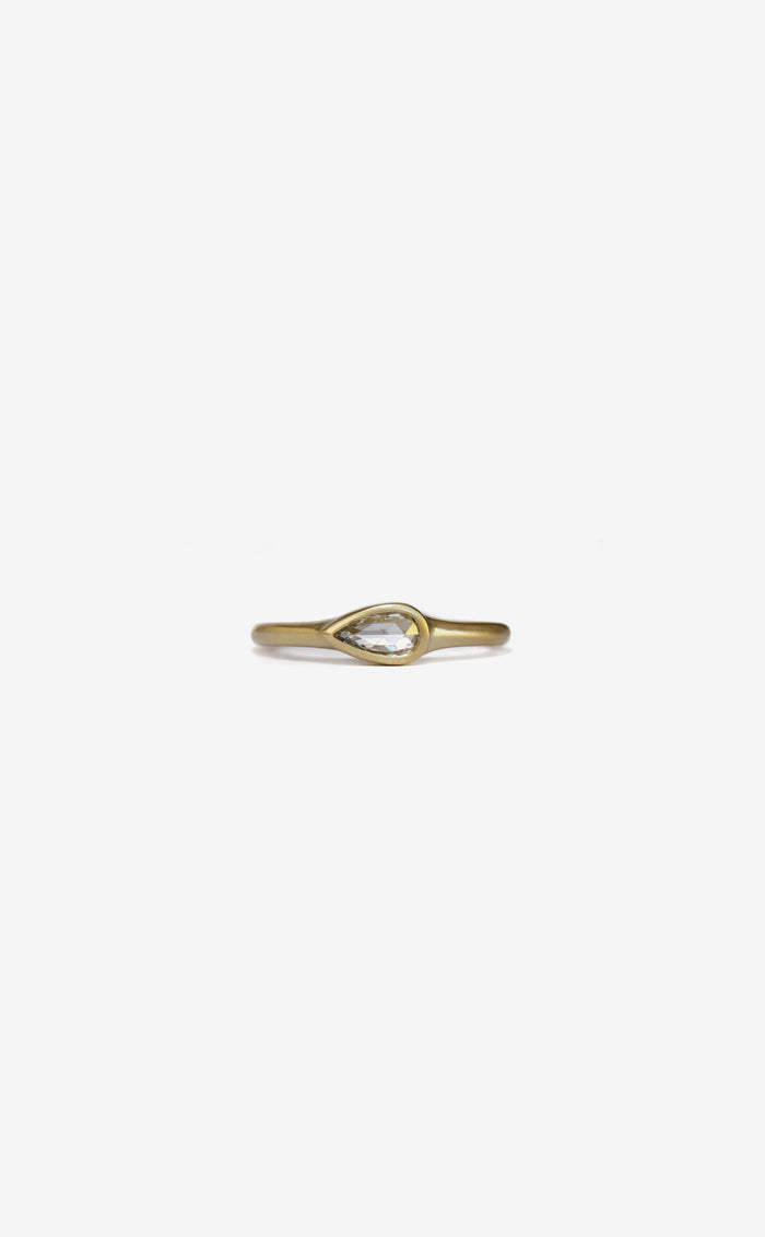 Pear Rose cut diamond classic bezel ring in 14k gold
